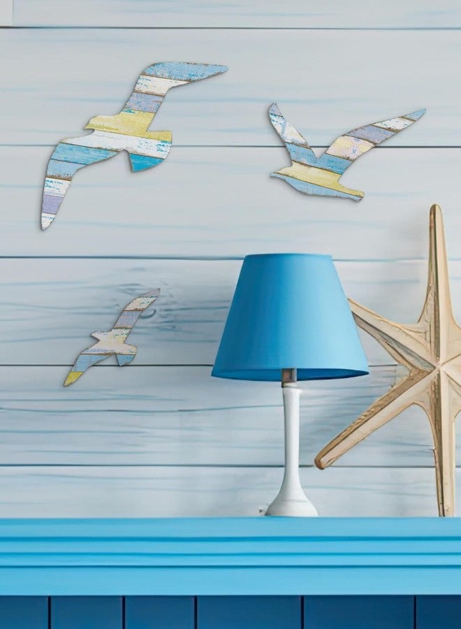 Putuo Decor 3Pcs Seagull Wall Decor, Wooden Beach Nautical Coastal Theme Wall Art Self-Adhesive Seagull Wall Sculpture, Sea Birds Lake House Ocean Decor Vintage Ornaments for Home Bathroom - Image 3